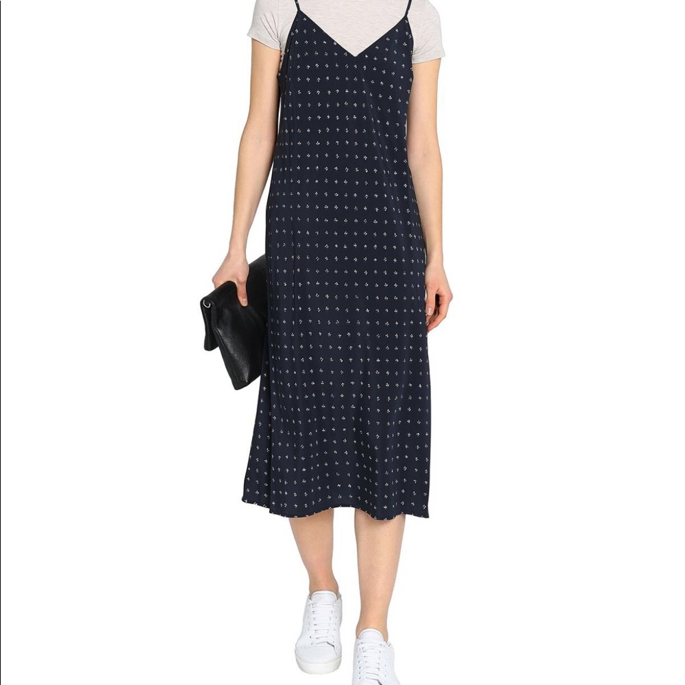 VINCE Printed crepe de chine midi slip dress